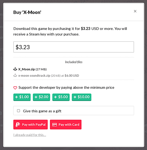 itch.io's purchase dialog